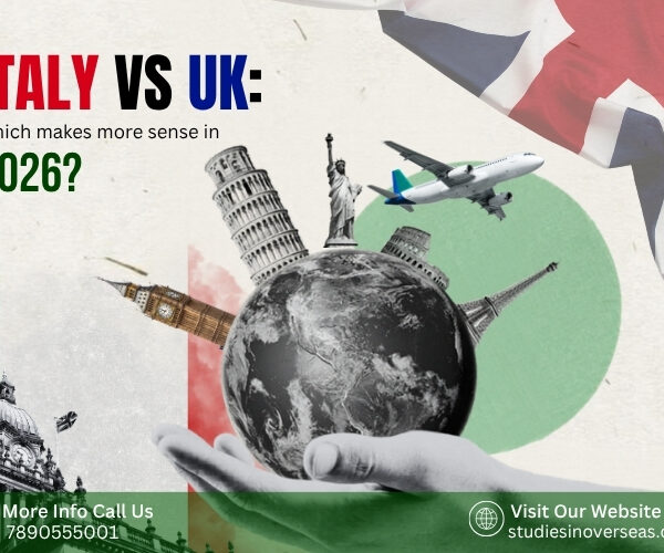 Italy vs UK study abroad comparison for Indian students in 2026 showing education, cost, scholarships, visa and career options