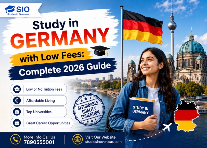 Indian student planning to study in Germany with low fees in 2026, featuring the German flag, Berlin landmarks, universities, and affordable education options